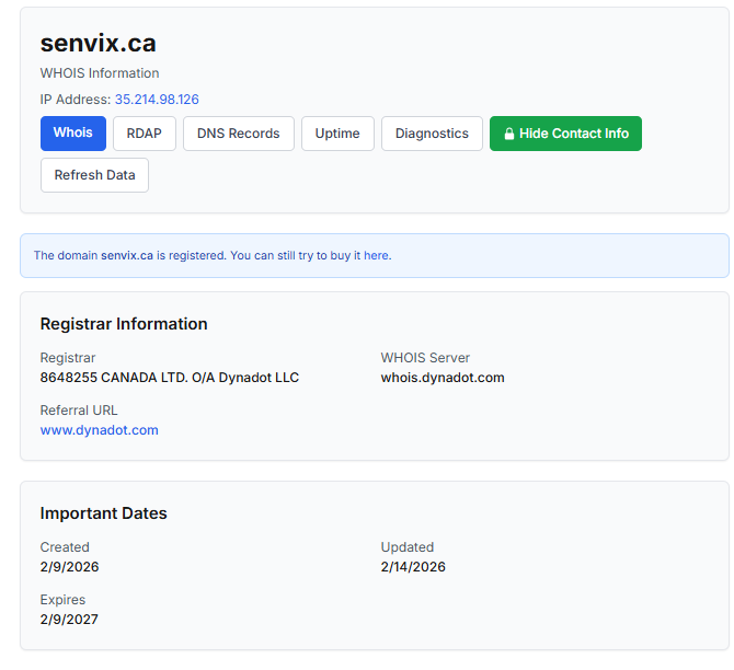 registration data of senvix
