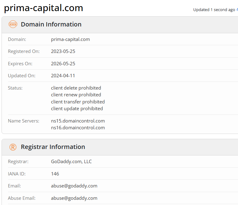 Prima Capital domain data